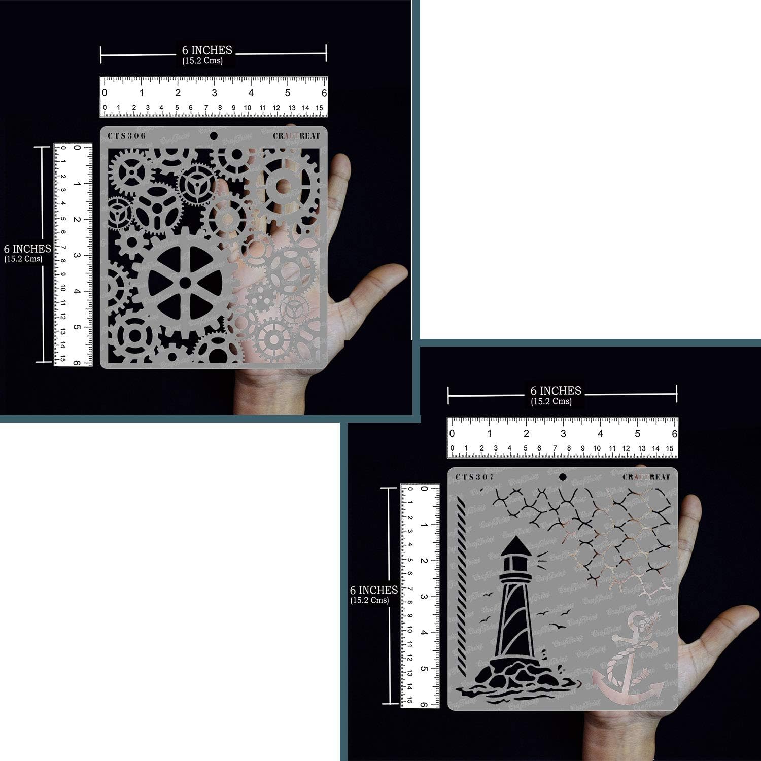 CrafTreat Steampunk Stencils for Crafts Reusable Vintage, Gears and Nautical (2 pcs), Size: 6X6 Inches - Image 4