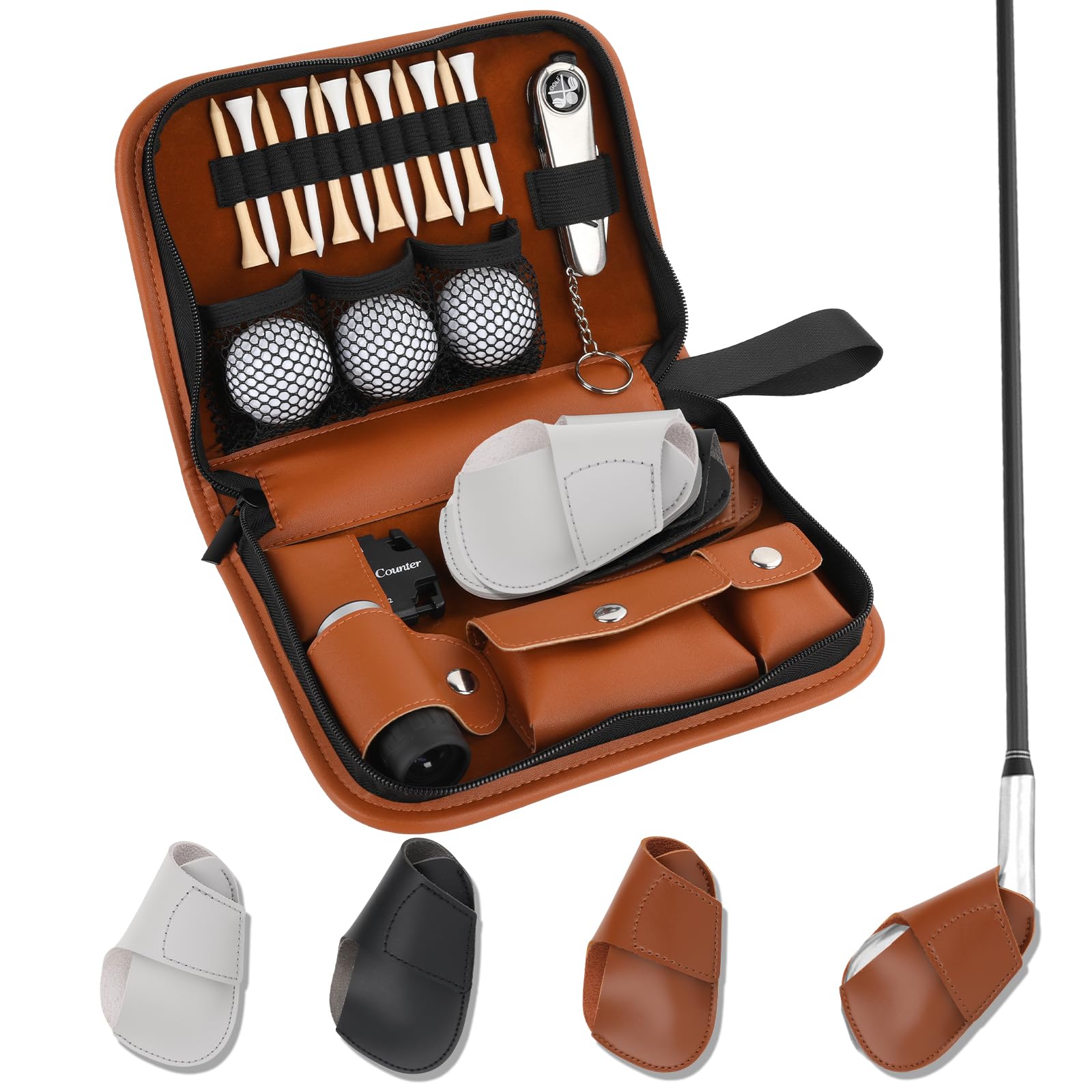 Photo 1 of Golf Accessories Kit with High-Grade Handbag, Golf Balls, Rangefinder, Brush, Golf Tees, Multifunctional Divot Knife, Golf Ball Clamp, Mini Scorer, Golf Club Cover, Unique Gift for Men and Women