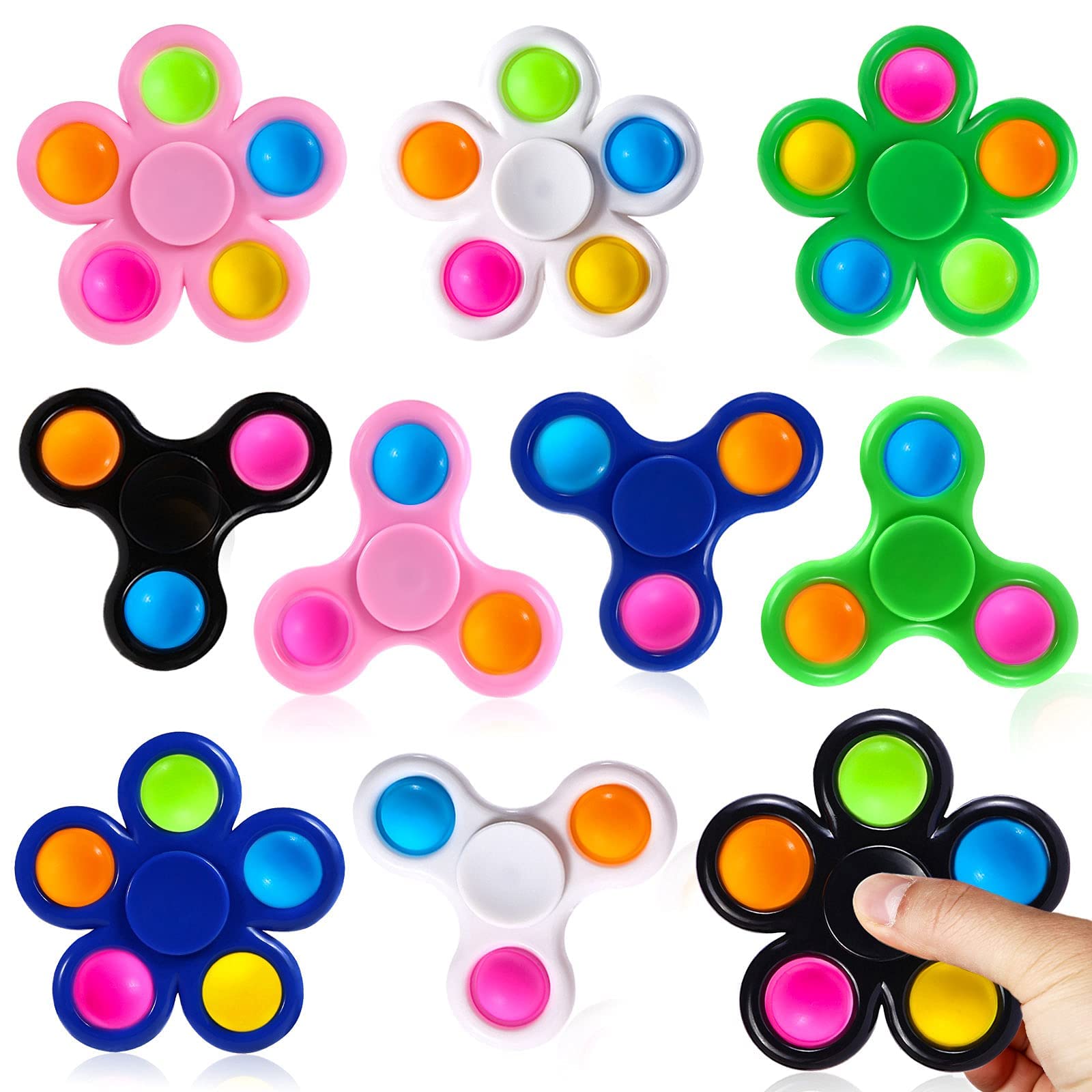 SCIONE 10 Pack Pop Fidget Spinners Fidget Toy for Kids Adults, Pop Christmas Party Bag Fillers for Kids Sensory Anxiety Stress Relief Reducer