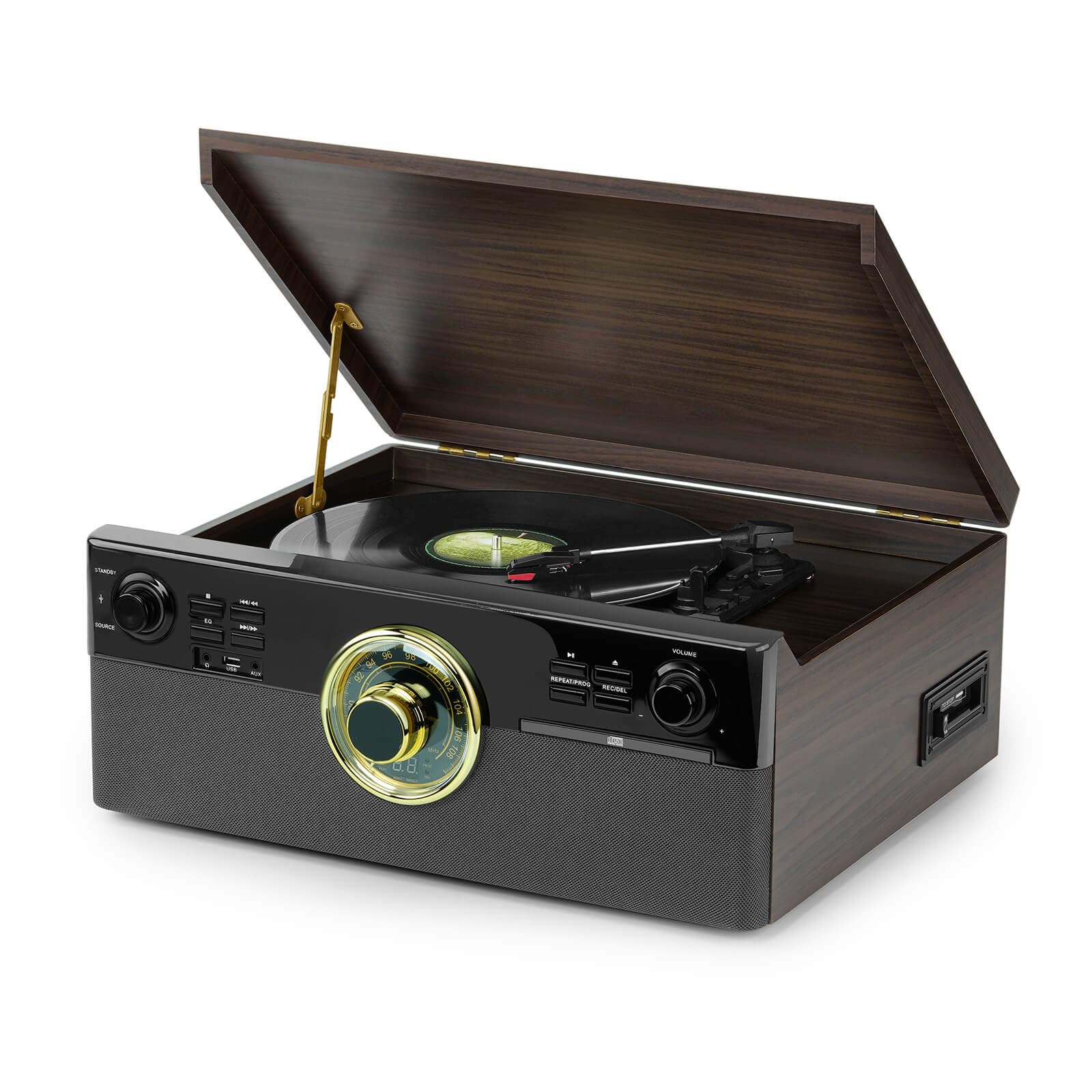 Photo 1 of 10-in-1 Vintage Bluetooth Record Player with Speakers, All-in-One Turntable for Vinyl, CD, Cassette & USB Recording, Perfect for Home Audio Gifts