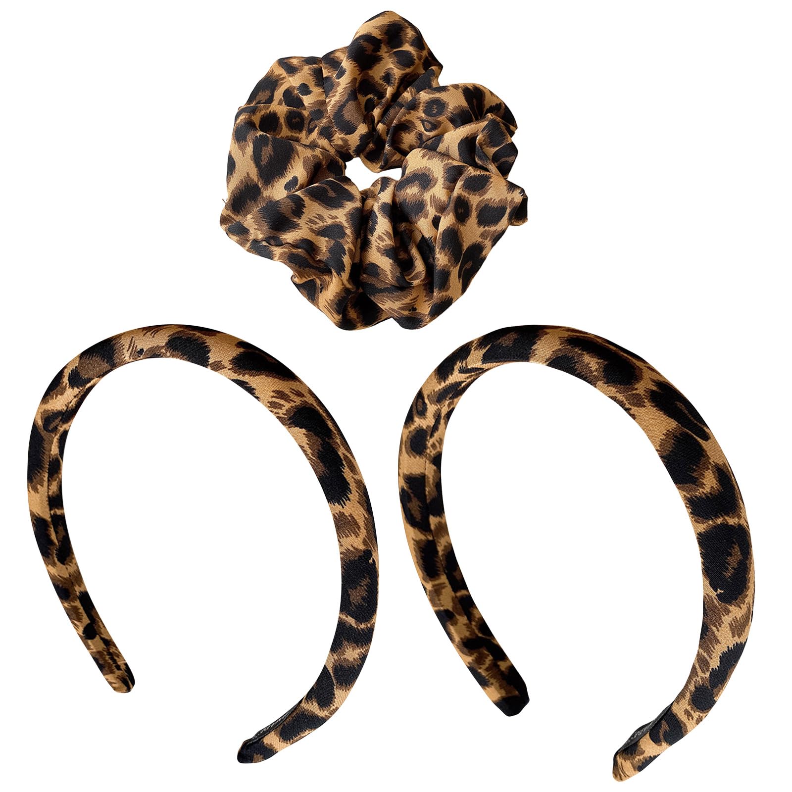 CutitiUU 2PCS Fabric Leopard Print Hair Bands+1PCS Leopard Print Hair Bands,Headband for Women Girls,Scrunchies,HairTies,Hairband,Elasticated Hairband