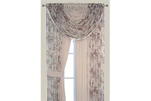 Bedding Haus Floral Sheer Curtains - 4 Panels Set with Valance, 95" Long, Light Filtering Privacy Voile Window Curtains for Living Room, Bedroom, Kitchen, Dining Room -Floral Rose/Beige