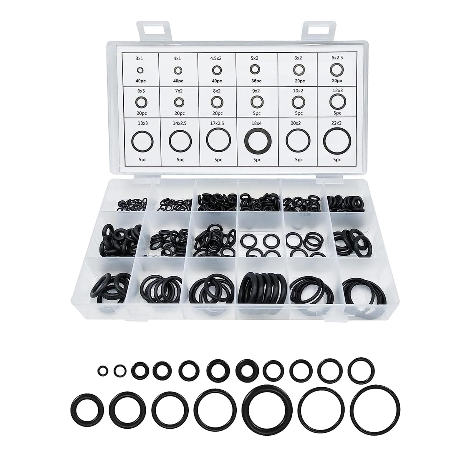 Photo 1 of povtii 300 PCS O Ring Assortment Kit Set, 18 Sizes High Pressure High Temperature Resistant Nitrile Rubber Ring Repair Kit, Professional Gasket A/C System Seal Kits, Car Accessories