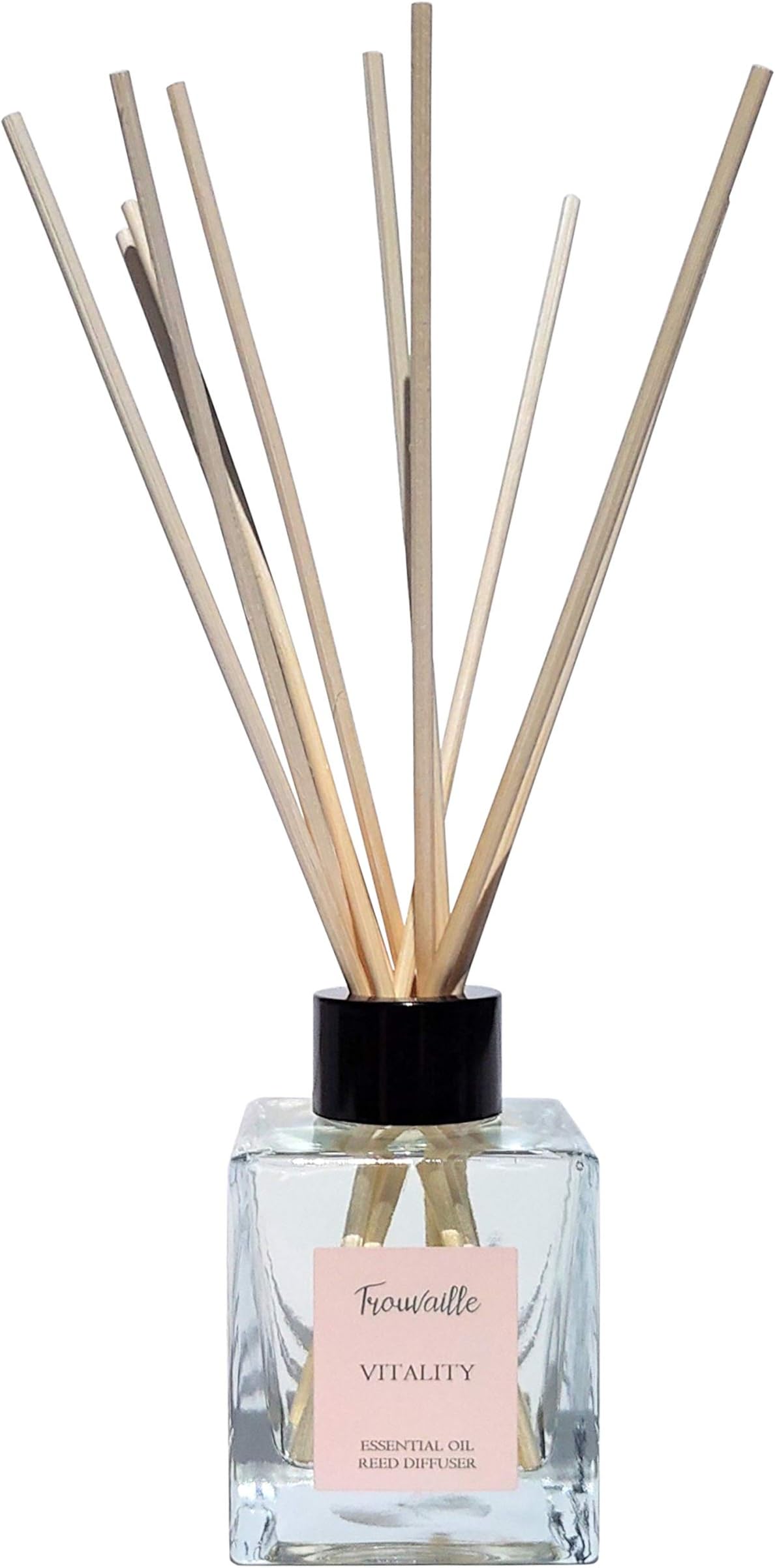 Trouvaille Vitality Essential Oil Reed Diffuser, Gradual Release, Long Lasting Full of Aromatherapy Benefits, Gently Scented, No Synthetic fragrances (Vitality, 100ML)