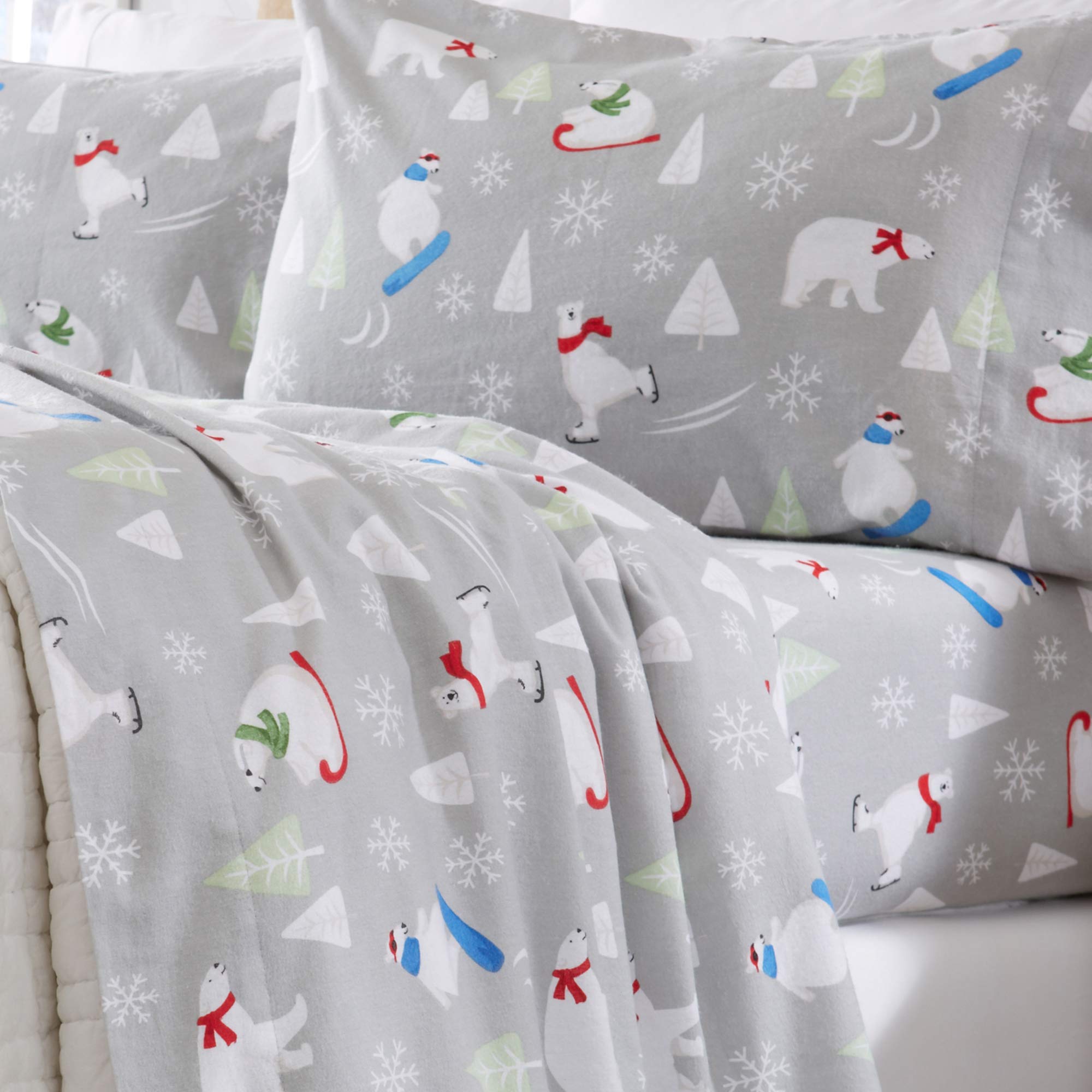 Home Fashion Designs Stratton Collection Extra Soft Printed 100% Turkish Cotton Flannel Sheet Set. Warm, Cozy, Lightweight, Luxury Winter Bed Sheets Brand. (California King, Polar Bears)