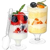 HawHawToys 60 Pack 3 Oz Mini Dessert Cups Disposable Appetizer Cup Goblet,Pedestal Clear Plastic Wine Glasses Parfait Appetizer Cups Serving Bowls for Tasting Party, Wedding, Birthday