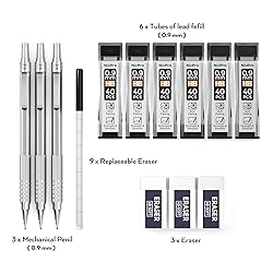 Nicpro Metal 0.9 mm Mechanical Pencils Set with