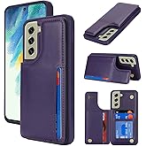 iCoverCase Compatible with Samsung Galaxy S21 FE Case with Card Holder, S21 FE Wallet Case for Women Men [RFID Blocking] PU Leather Protective Phone Case for S21 FE 5G (Dark Purple)