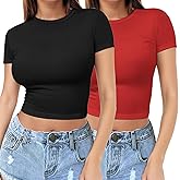 Womens Short Sleeve Crop Top Crew Neck Y2K Shirt Sexy Slim Fitted Casual Base Layer Soft Workout Shirt Going Out Tops