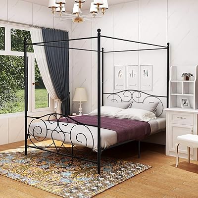 Buy Dumee Queen Size Metal Canopy Bed Frame With Headboard And Footboard Sturdy Iron Steel Easy Assembly Black Online In Turkey B07wszx7wj