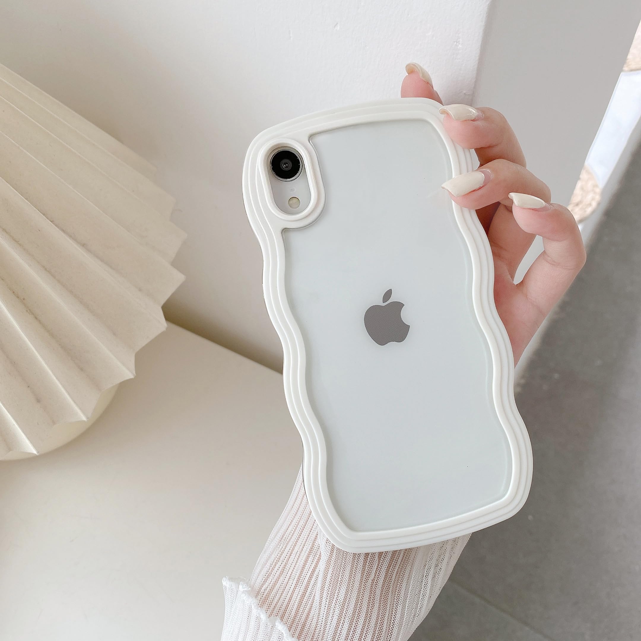 QLTYPRI Compatible with iPhone X/iPhone Xs Case, Cute Curly Wave Frame Clear Case for Girls Women, Transparent Soft Silicone TPU Bumper Shockproof Protective Phone Cover for iPhone X/XS - White — image 1
