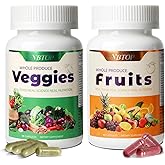 VBTOP Fruit & Vegetable Supplement - Natural Ingredients - 2 Bottles - 180 Capsules Total | A Blend of 20+19 Natural Whole Fruits & Vegetables, a Fresh superfood Formula Rich in Vitamins and Minerals