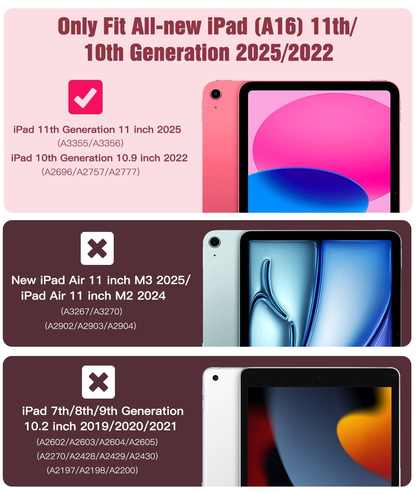 TiMOVO Case for iPad (A16) 11th Generation 11 Inch 2025, iPad 10th Generation Case 2022 with Screen Protector, Heavy Duty Shockproof Rugged Protective Cover, Watermelon Pink