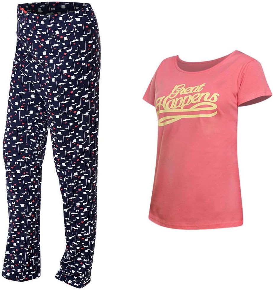 TRAZO Women Printed Cotton Night Suit Set Coral & Black