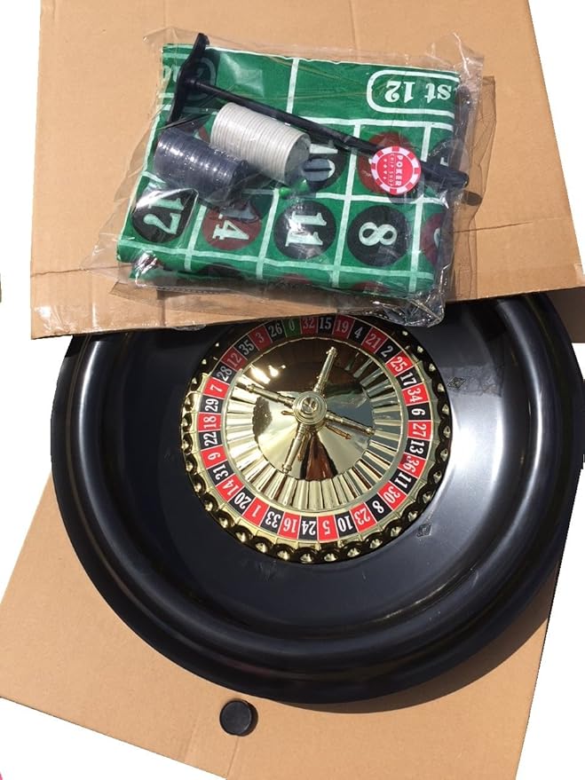BOXED ROULETTE SET LARGE WHEEL, FELT, RAKE,BALLS, MARKER + 50 FULL