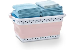 POP & LOAD COLLAPSE & STORE Pop & Load Collapse and Store Collapsible Plastic Laundry Basket - Large 1 pc Portable Pop Up Laundry Hamper for Laundry Room, Groceries, Office, Basket with Comfort Grip Handles, 10.5 Gallons, Pink