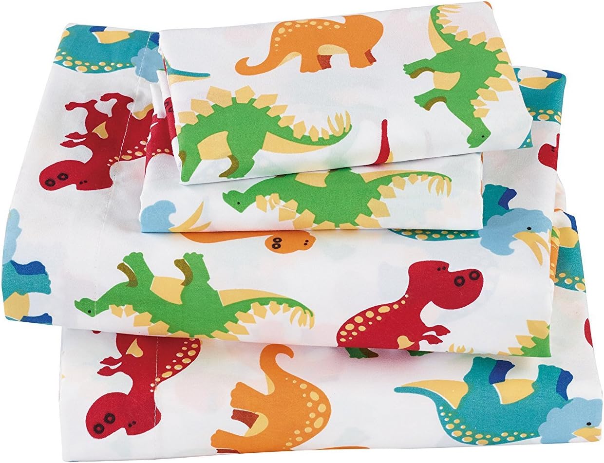 Fancy Collection Dinosaur White Blue Orange Green Red Beige Multicolor Boys/Girls/Teens Sheet Set New (Twin)