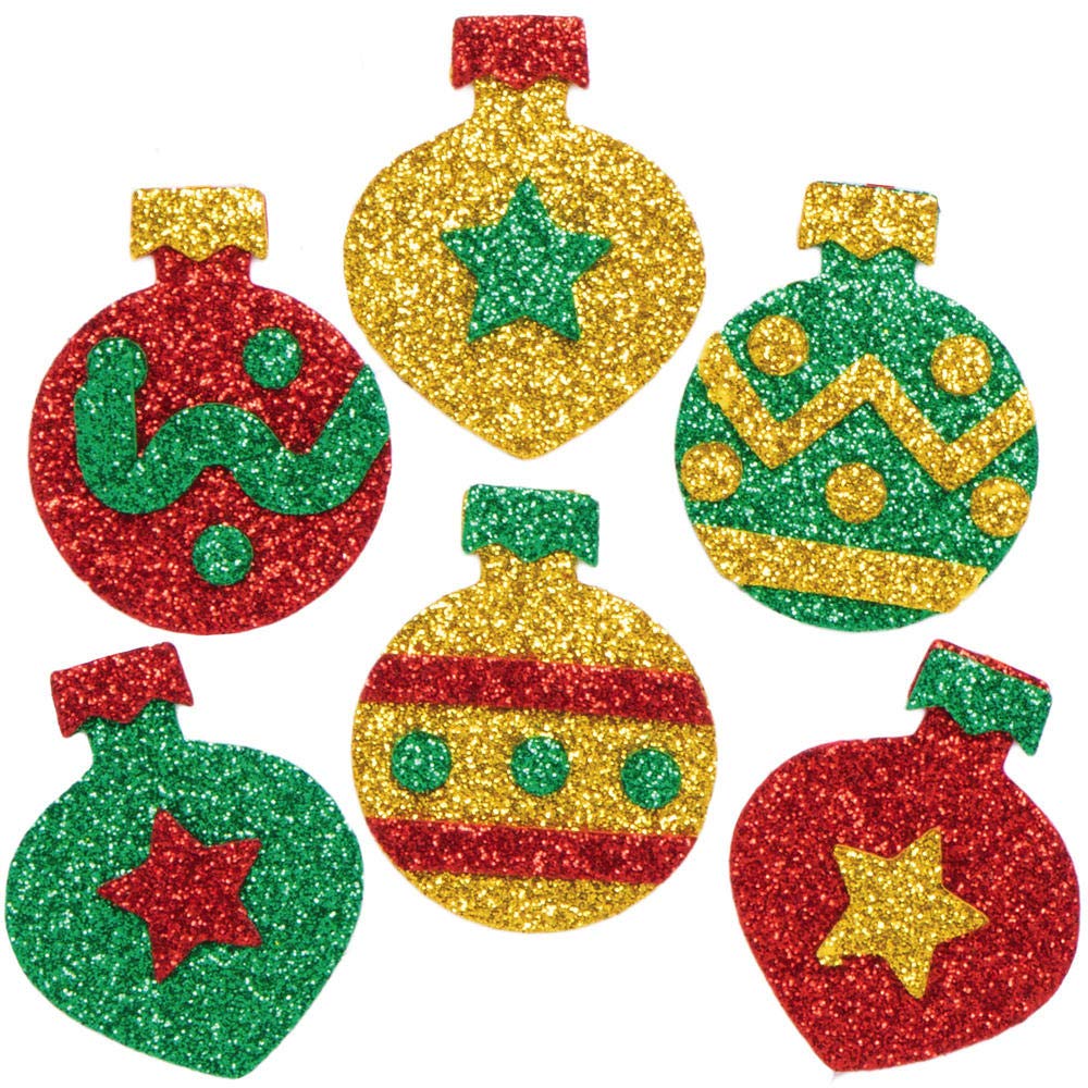 Baker Ross AX312 Christmas Bauble Glitter Foam Stickers - Pack of 96, Kids Stickers, Ideal for Christmas Arts and Crafts Projects, Great for Card Making and Scrapbooking