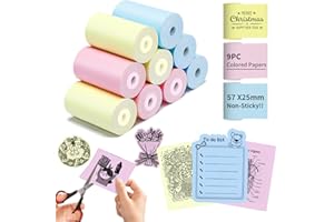 FASIONMIOR 9 Rolls Thermal Printer Paper, Colorful Printer Paper for Mini Sticker Receipt Printer Portable Bluetooth Pocket Printer, Mini Printer Paper for Most Mini Thermal Printer, 3 Color Non-sticker Paper