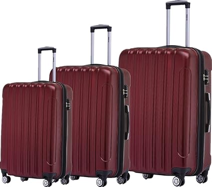 BEIBYE Zwillingsrollen 2050 Hartschale Trolley Koffer Reisekoffer in M-L-XL-Set in 12 Farben (Weinrot, Kofferset+TSA Schloß)