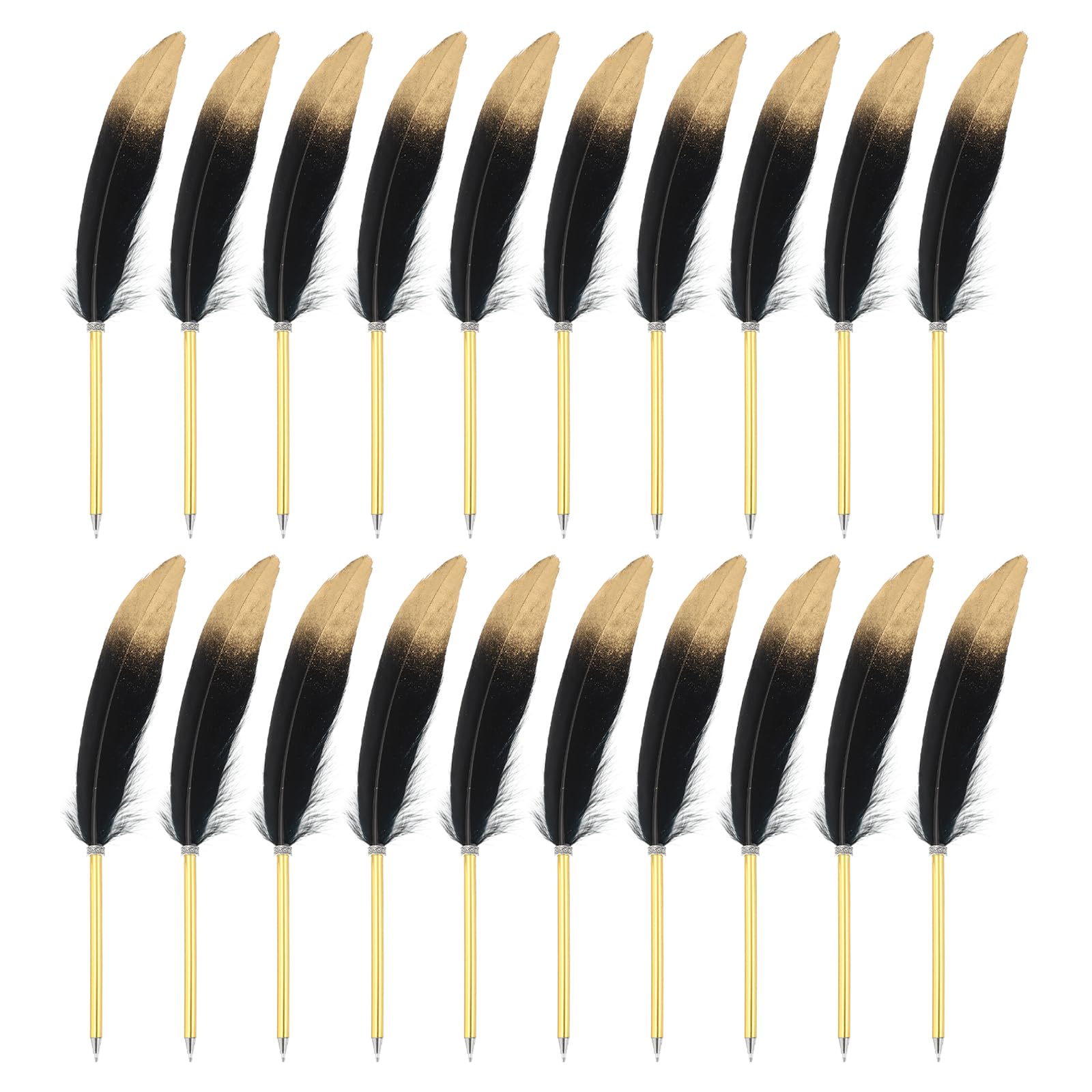 PATIKIL 20 Pcs Feather Ballpoint Pens Bulk 0.5mm Ink Vintage Plated Rod Quill Writing Pens for Office, Wedding Guest Signature, Black