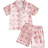 Kuriozud Toddler Baby Kids Satin Pajamas Short Sleeve Button Down 2 Piece Pajama Set Little Girl Sleepwear Summer Pajamas