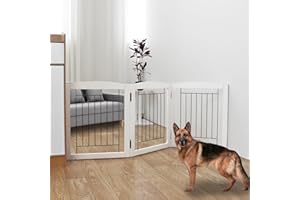 ZJSF Freestanding Foldable Dog Gate for House Extra Wide Wooden White Indoor Puppy Gate Stairs Doorways Pet Gate Tall Dog Fence 3 Panels Fence