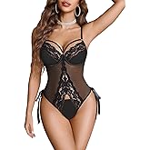 Avidlove Women Lingerie Lace Teddy Cut Out Mini Bodysuit One Piece Babydoll Underwire Lingerie with Lace-up Back