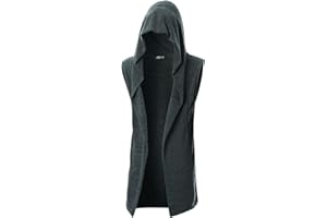 GIVON Mens Sleeveless Ruffle Shawl Collar Cardigan Lightweight Long Hooded Vest Sweater