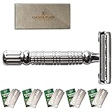Double Edge Safety Razor by VIKINGS BLADE, Fat & Short Handle, Swedish Steel Blades Pack + Luxury Case. Twist to Open, Heavy 