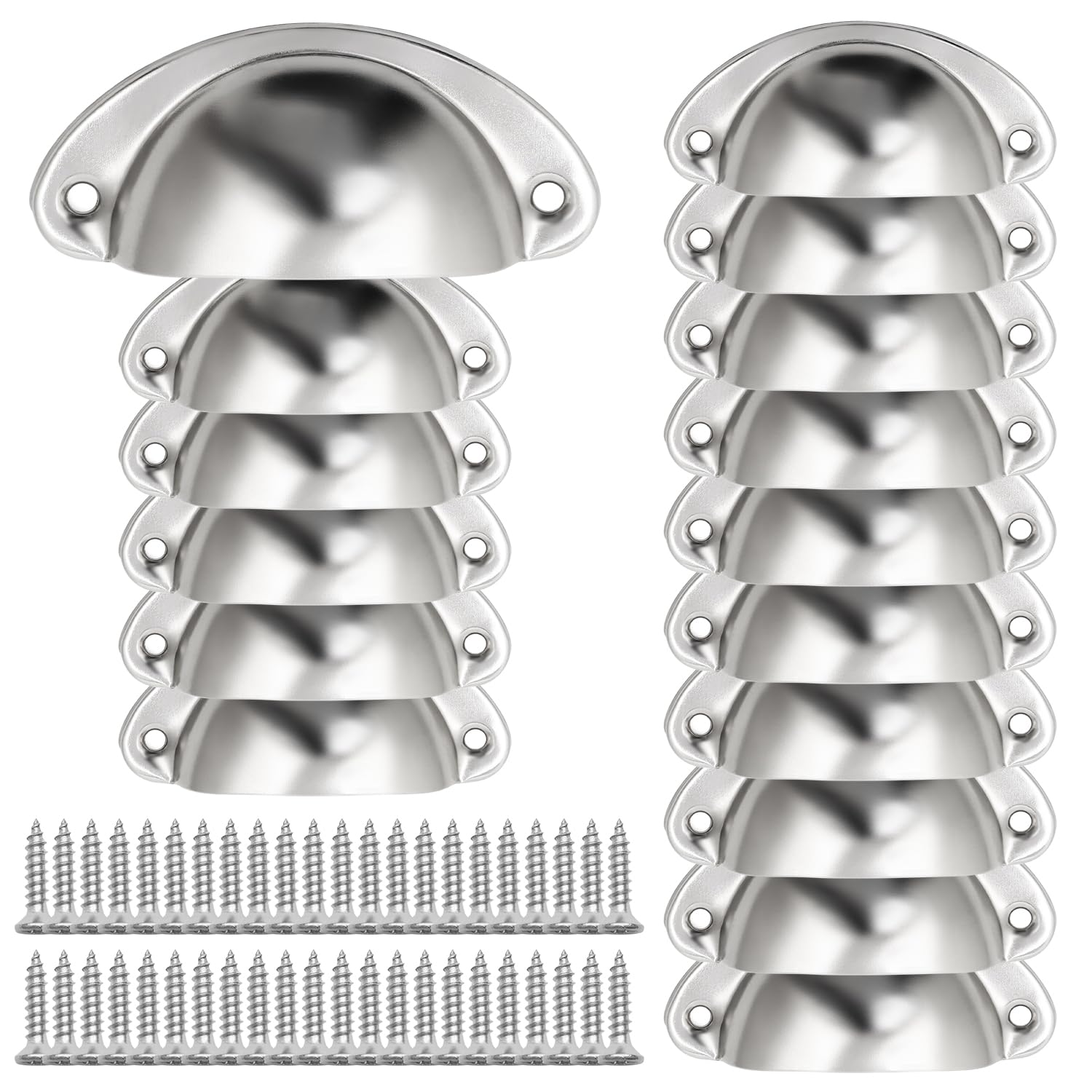 16 Pcs Cup Drawer Handles with Fixing Screws, Chrome Half Moon Vintage Handles, Drawer Cup Pull Handles for Cupboard Wardrobe Cabinet — image 1