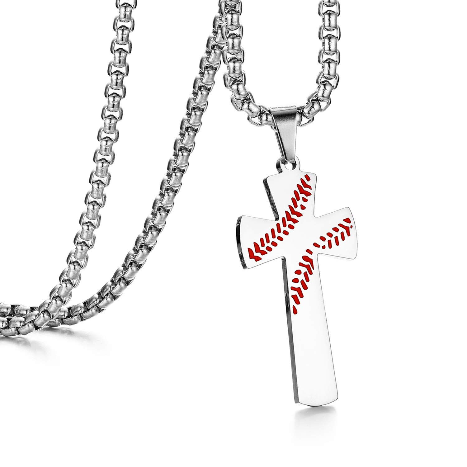 Cupimatch Baseball Cross Pendant Necklace, Stainless Steel I CAN DO All Things Strength Christ Bible Verse Necklace Chain 22 inch,Silver