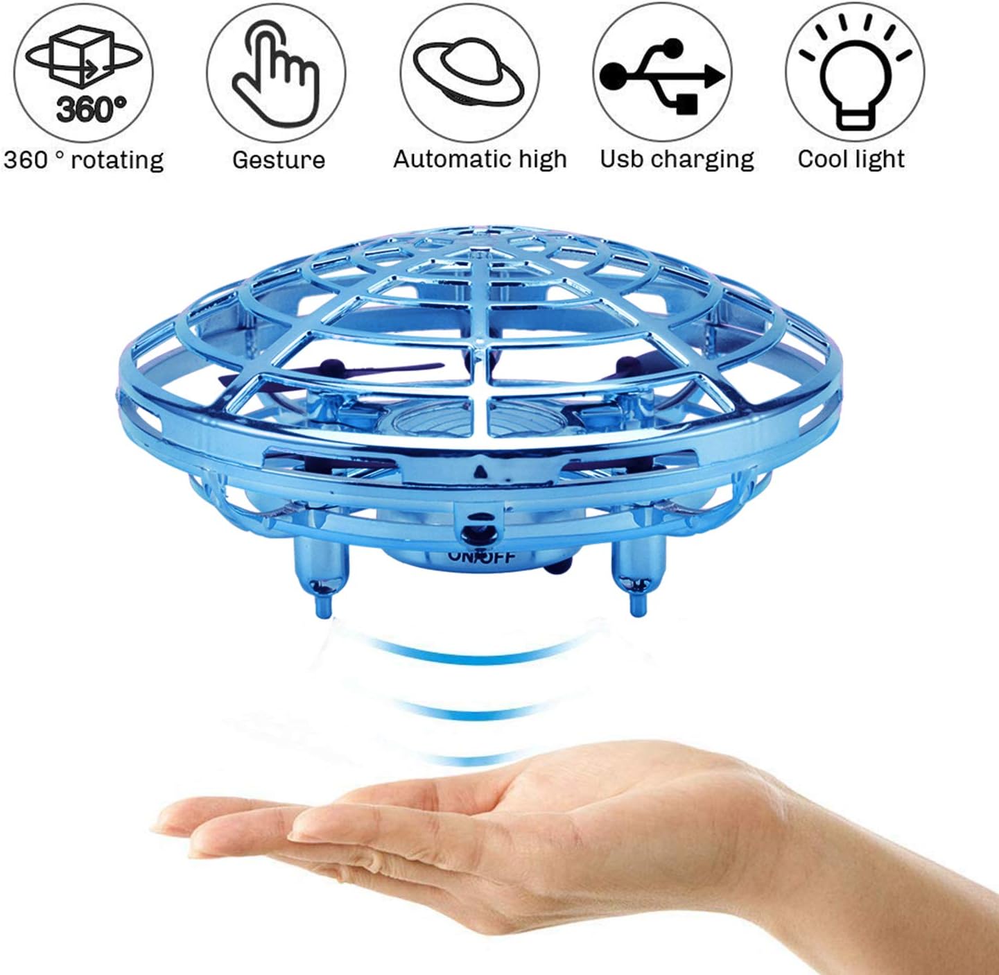 Mini Drone Flying Toy for Kids Adults,Rechargeable Hand-Controlled Flying Ball, Infrared Induction Quadcopter Aircraft 360° Rotating Helicopter,Christmas/Birthday Holiday UFO Drone Toy Gift(Blue)