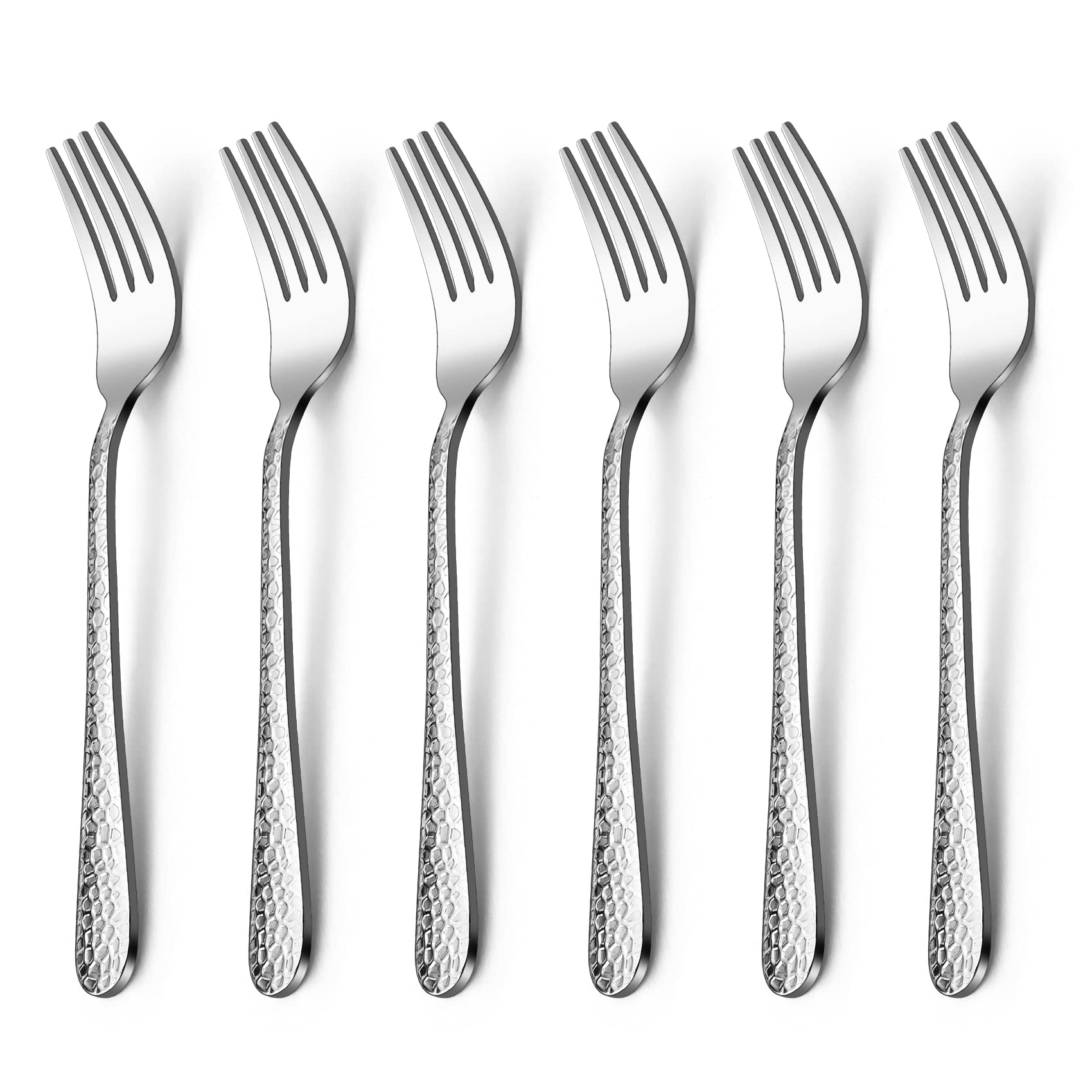 HaWare 6 Pcs Stainless Steel Hammered Toddler Children Forks Set, Small Metal Cutlery for Kid’s Self Feeding, Mirror Polished& Dishwasher Safe
