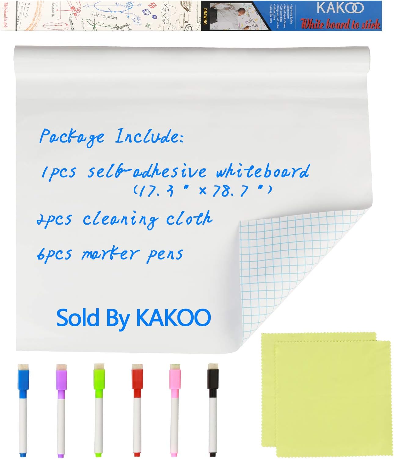 KAKOO Whiteboard Sticker Self-Adhesive Message Board Adjustable Size Wall Decal for Home Room Office Classroom Kids
