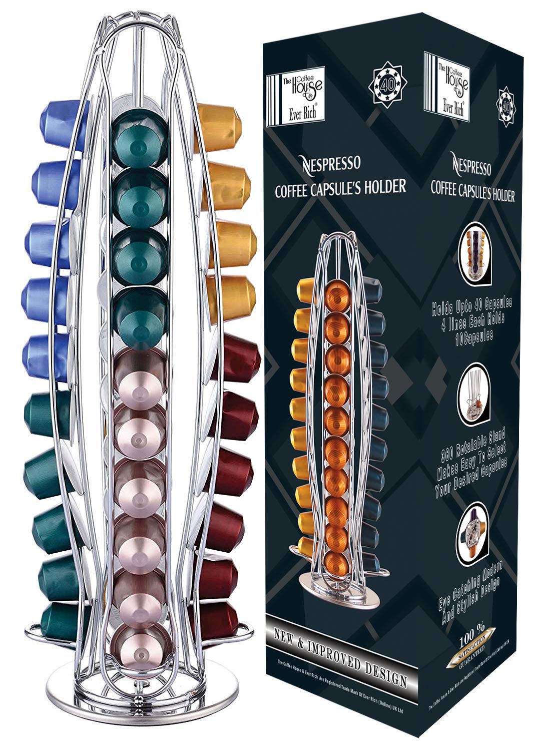 Ever Rich ® Tower Coffee Capsule Pod Holder Compatible With Nespresso Coffee Pods (Rotating Design) (40)