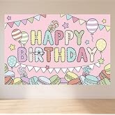 Cartoon Monster Doll Pink Birthday Backdrop, 5x3 Ft Happy Birthday Banner Cute Fantasy Theme Party Decorations for Kids Girls Boys Fans Theme Party Supplies for Wall Decor Photo Prop