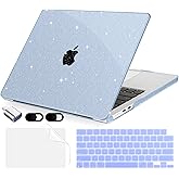 MecBevia Compatible with MacBook Air 13.6 inch Case, M4 A3240/M3 A3113/M2 A2681 (Released 2025 to 2022), Hard Shell, Keyboard Cover, Screen Protector, Webcam Cover & Type-C Adapter, Sparkly Blue