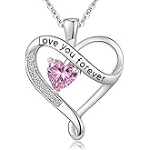 Infinity Heart Necklaces for Women - S925 Sterling Silver Love Heart Birthstone Pendant Necklace, Wedding Anniversary, Birthday, Mothers Day Gifts for Mom, Mother, Wife, Girlfriend