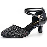 RoseMoli 1920s Shoes for Women Salsa Ballroom Dance Shoes for Woman Low Heels Dancing Pumps for Latin Tango Flapper Character Party Glitter Shoe