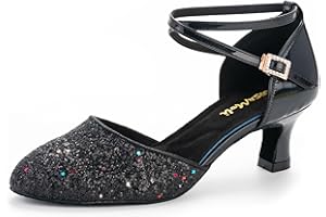 RoseMoli 1920s Shoes for Women Salsa Ballroom Dance Shoes for Woman Low Heels Dancing Pumps for Latin Tango Flapper Character Party Glitter Shoe