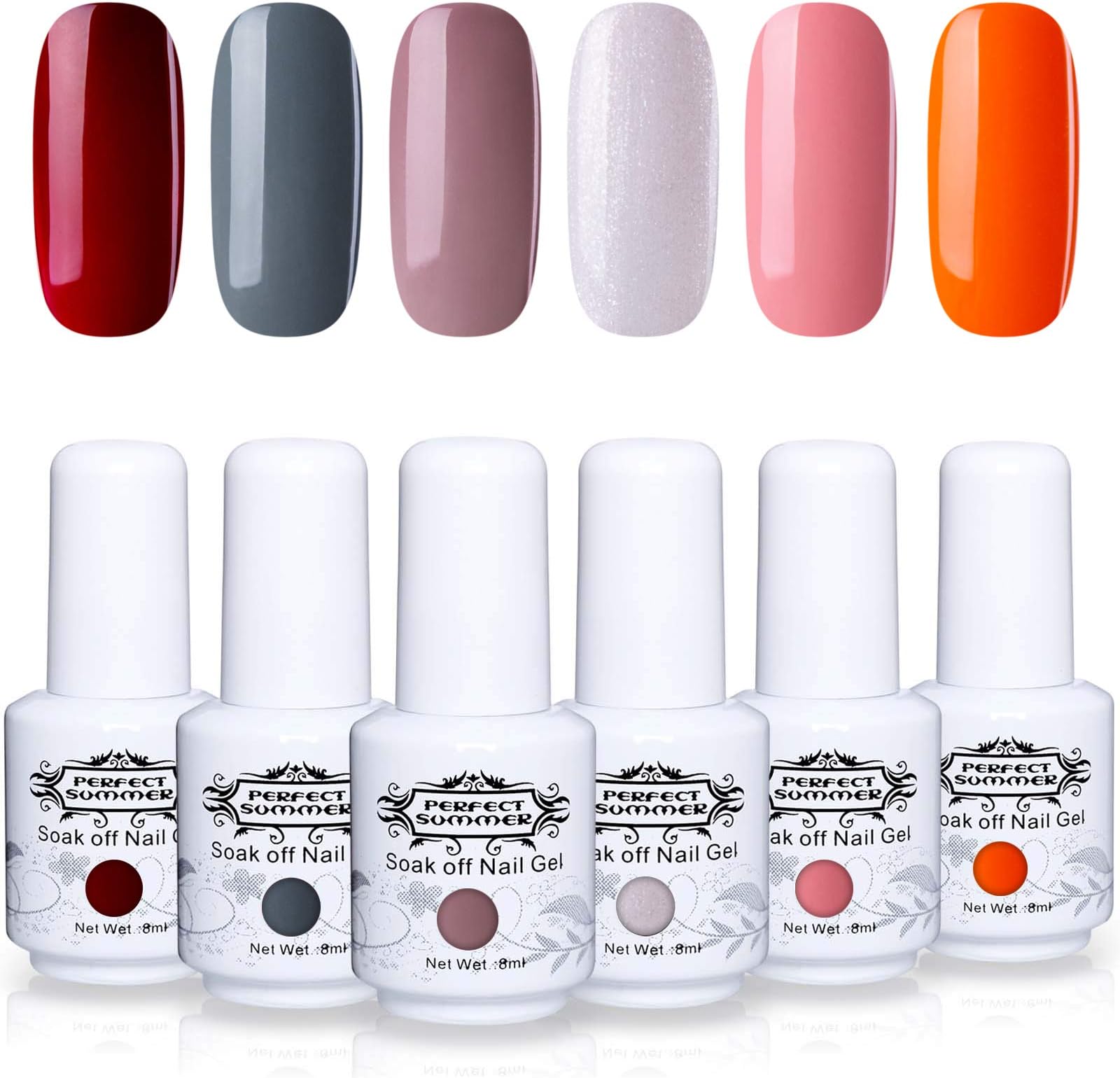 Perfect Summer 6PCS Gel Nail Polish Color Gel Nails Varnish Trendy Soak Off UV LED Home Gel Manicure Nail Starter Kit Gift Set 8ML 060