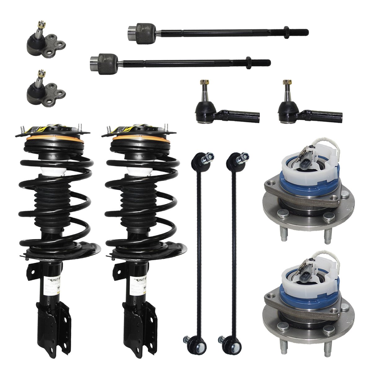 Wheel Hub and Bearing 12PC Front Strut and Coil Spring Tie Rod Sway Bar