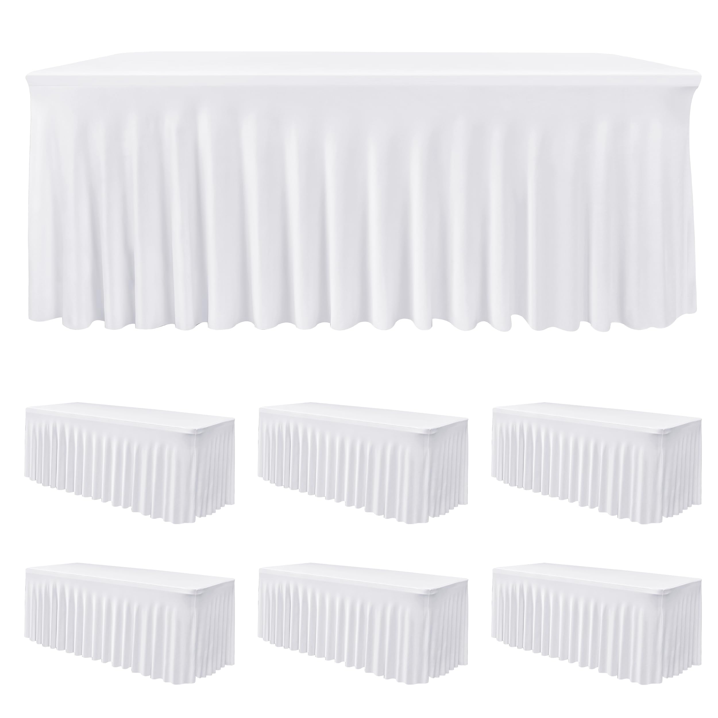 HolidayIdeas White 4ft Spandex Tablecloth 6 Pack Fitted Stretch Rectangluar Table Skirts 24x48 Inch, Wrinkle-Free Floor Length Polyester Table Cover for Weddings Parties Banquets Events