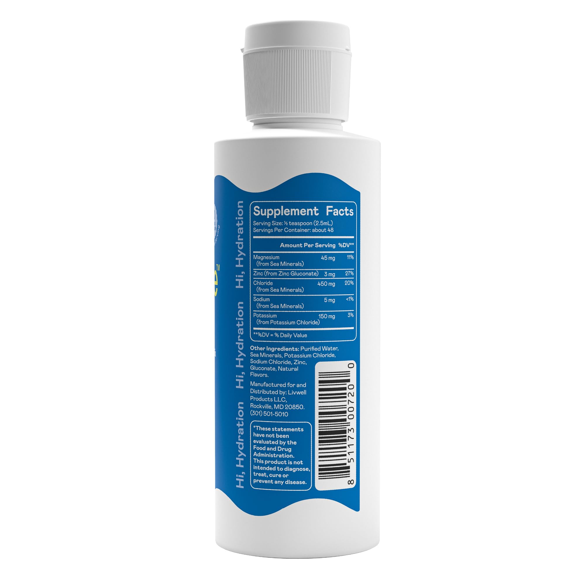 Hi-Lyte Low Sodium Electrolyte Supplement for Immune Support, Fasting and Rapid Hydration | 48 Servings | Magnesium, Potassium, Zinc | Unflavored Mineral Taste Drops