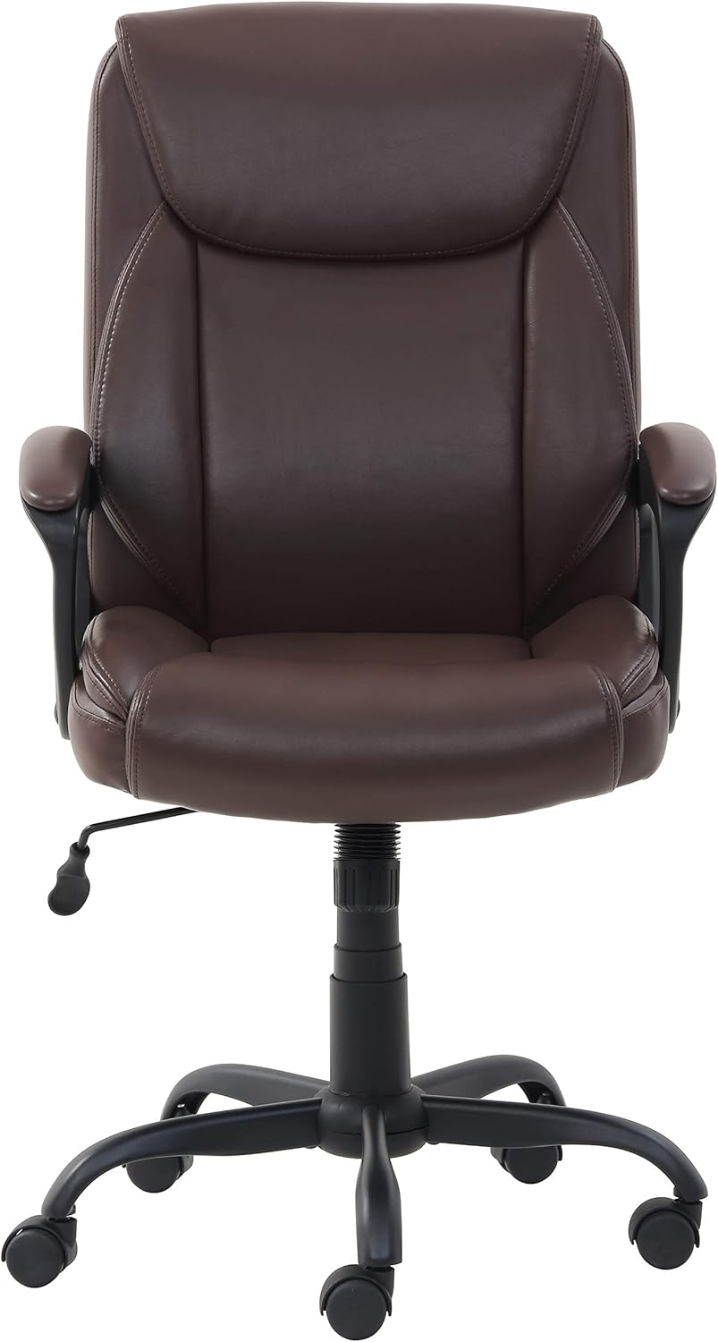 Basics Classic Puresoft PU-Padded Mid-Back Office Computer Desk Chair with Armrest - Brown: Furniture & Decor