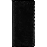 Time Resistance Long Leather Wallet - Bifold Mens Suit Leather Wallet - Checkbook Wallet - Tall Billfold Card Case - Slim Wallet Made in Italy (Black)