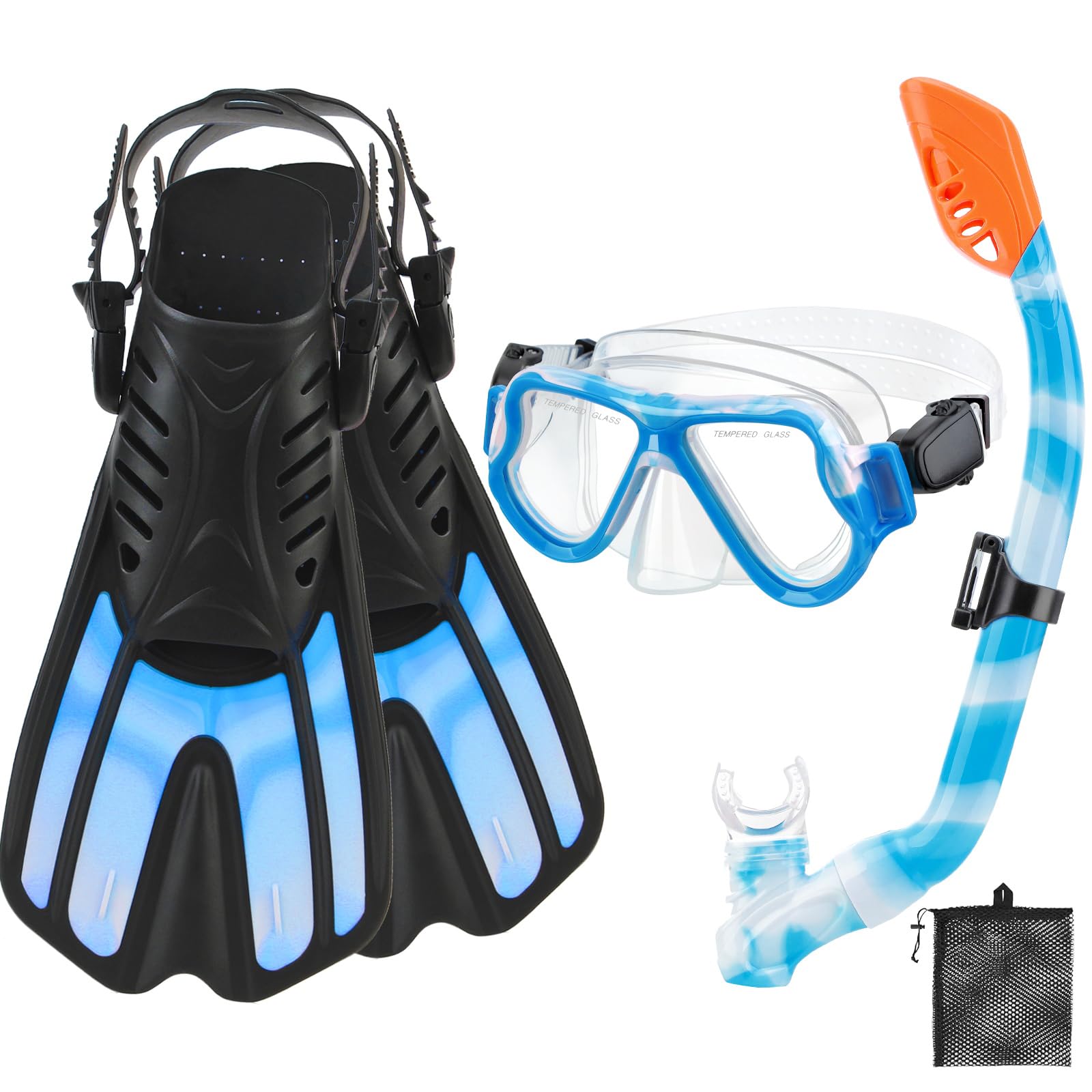 Photo 1 of CTSAYTL Snorkeling Gear for Kids, 4 in 1 Child Mask Fins Snorkel Set with Panoramic View Anti Fog Mask, Dry Top Snorkel, Trek Fins and Travel Bag, Kids Snorkeling Set with Fins for Snorkeling Swimming