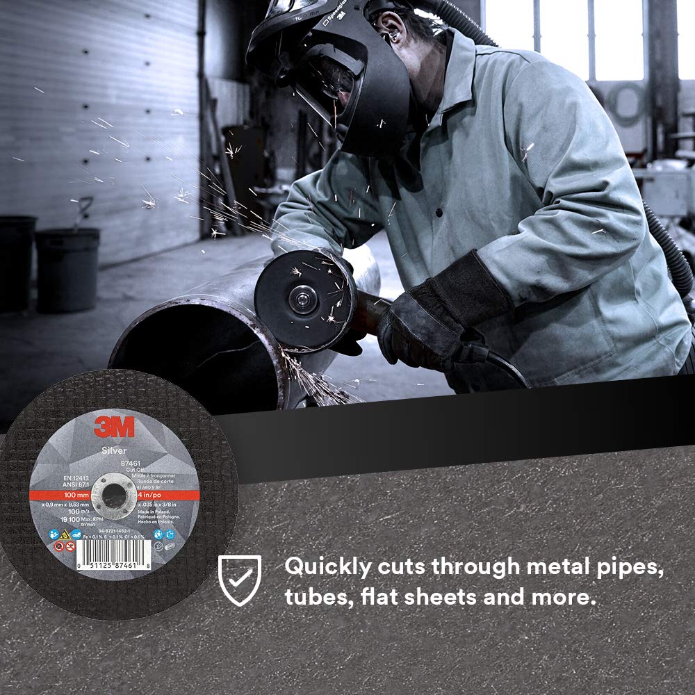 3M Silver Cut-Off Wheel - Type 1 Metal Cutting Wheel - For Angle Grinder or Cut-Off Tool - 4" x .035" x 3/8" Arbor Hole - 87461: Industrial & Scientific