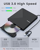 PeroBuno USB 3.0 Type C External CD DVD RW Drive Burner Reader Writer Portable view 3